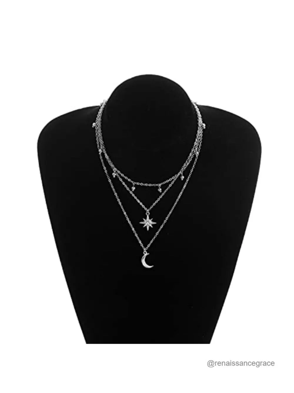 Celestial 3-Tier Layered Star Moon Necklace Dainty Adjustable